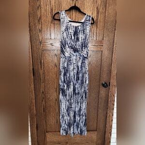 Latched Mama Navy and White Tie-Front Maxi Dress